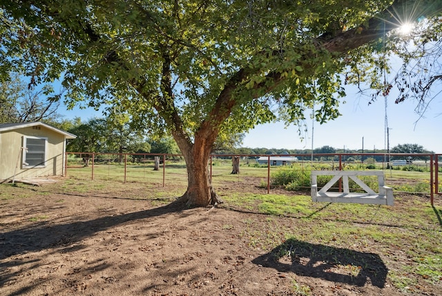 view of yard featuring a storage shed