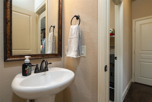 bathroom featuring wood-type flooring and sink