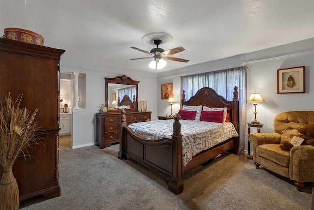 bedroom featuring carpet floors and ceiling fan