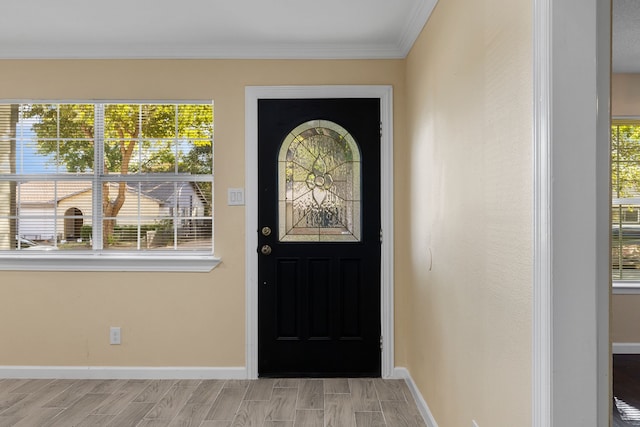 entrance foyer with light wood-type flooring and a healthy amount of sunlight