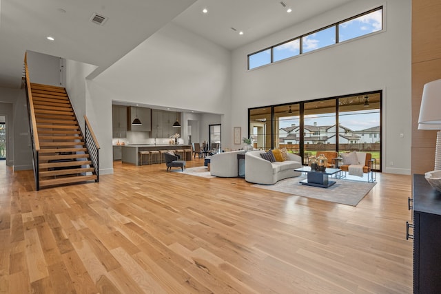 living room with light wood-type flooring