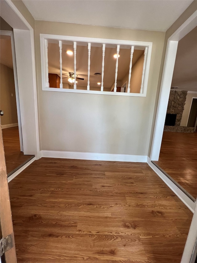 interior space featuring a fireplace and hardwood / wood-style floors