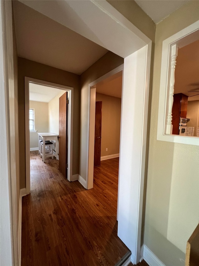 corridor featuring dark hardwood / wood-style flooring