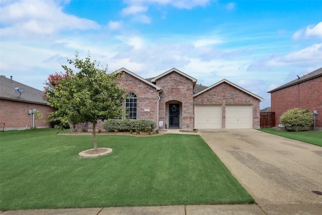 view of front facade with a garage and a front lawn