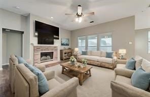 living room with ceiling fan