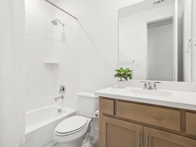 full bathroom with shower / tub combo, vanity, and toilet