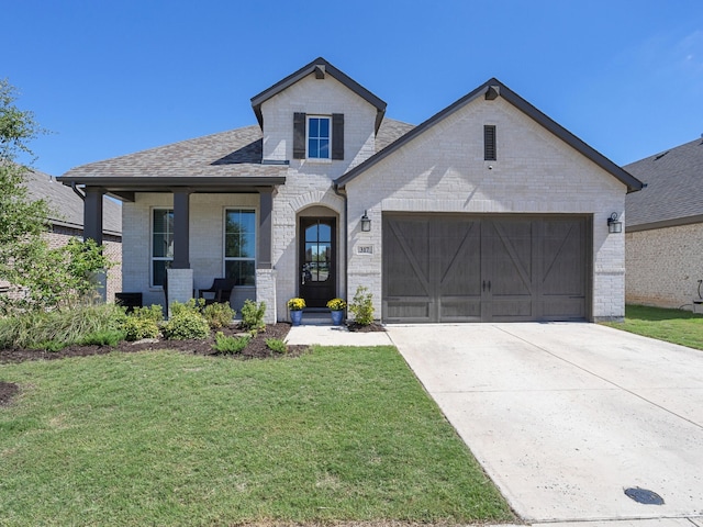 view of front of home featuring a garage and a front lawn