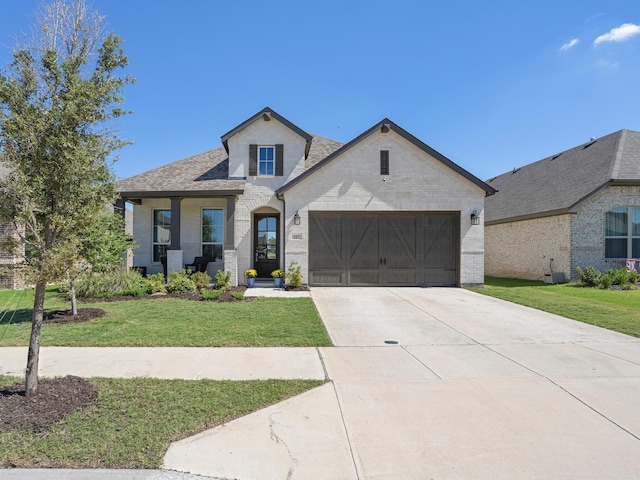 view of front of house featuring a garage and a front lawn