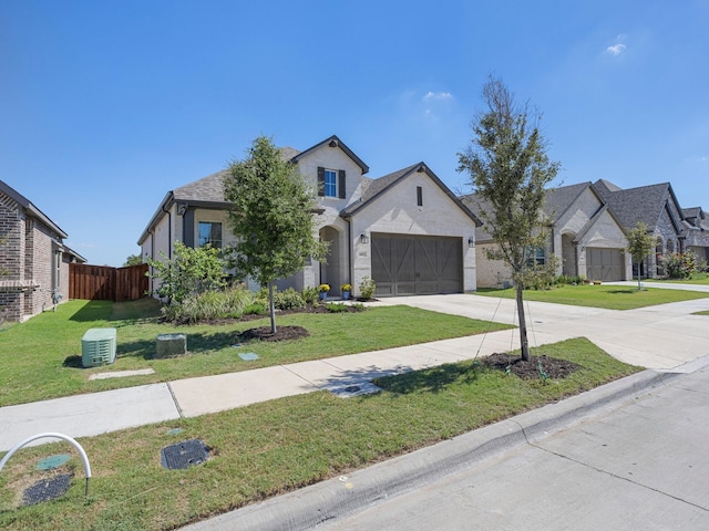 view of front of property featuring a front yard and a garage