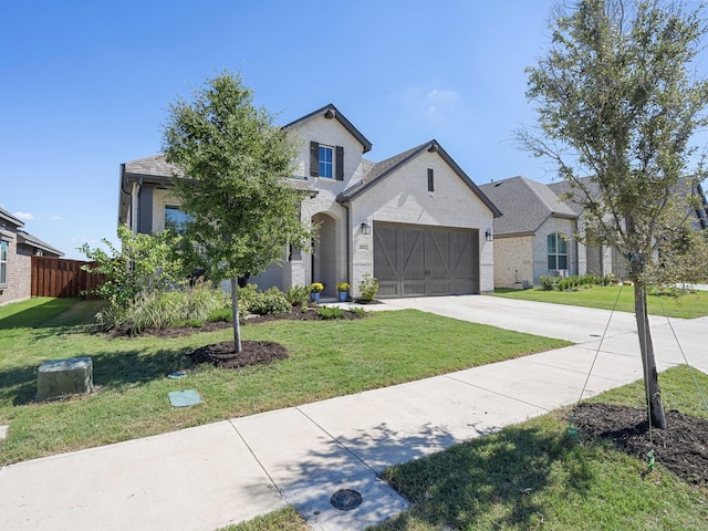 view of front facade featuring a front lawn and a garage