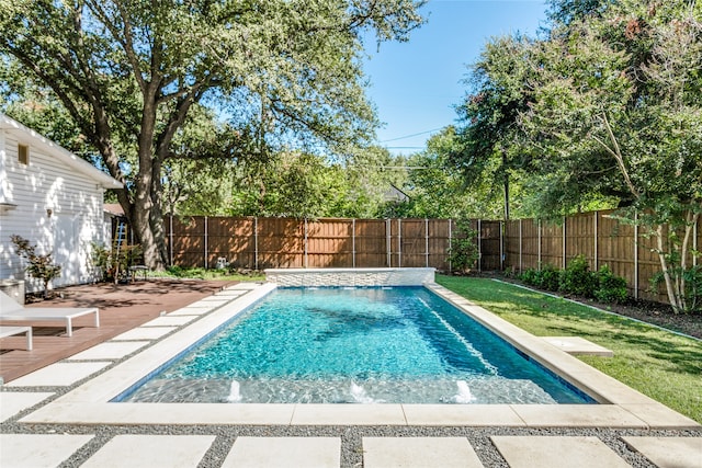 view of pool featuring pool water feature and a patio