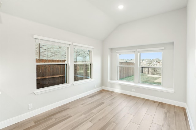 interior space featuring vaulted ceiling and light hardwood / wood-style flooring