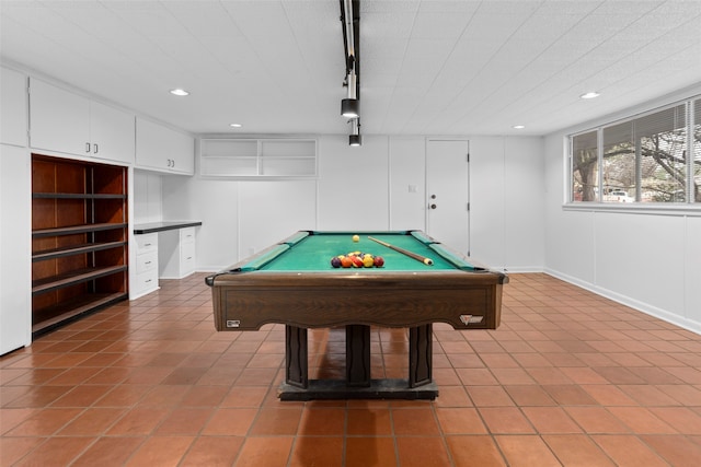 rec room featuring tile patterned flooring and billiards