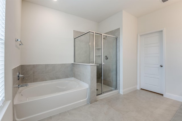 3725 Blooming Prairie Dr, Crandall, TX 75114 - bathroom featuring a garden tub, visible vents, a stall shower, and tile patterned floors