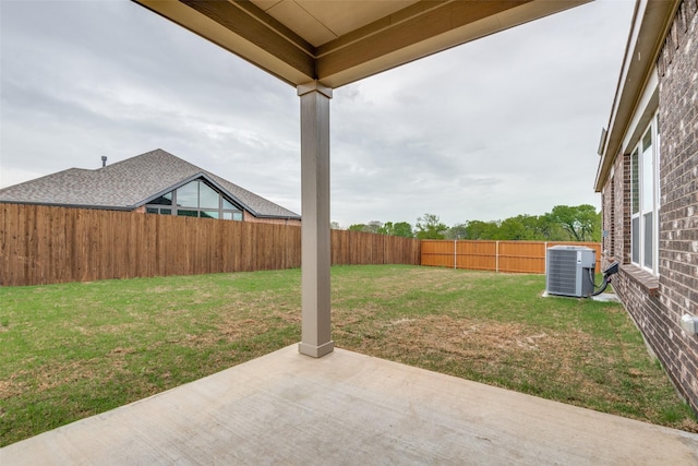 3725 Blooming Prairie Dr, Crandall, TX 75114 - view of yard featuring a fenced backyard, central AC, and a patio area
