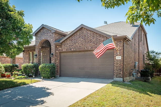 view of front facade featuring a garage and a front yard