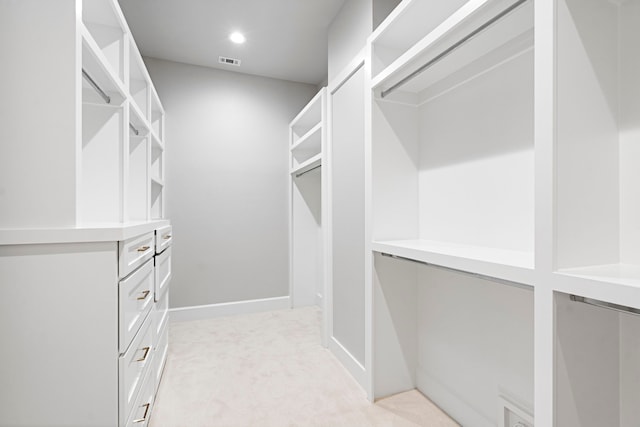 spacious closet with light colored carpet