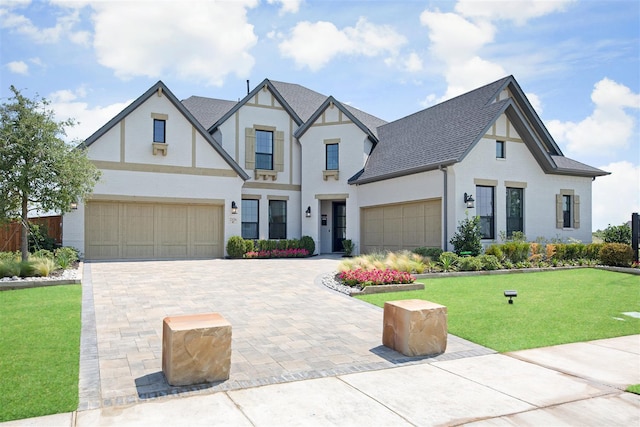 view of front facade featuring a front yard and a garage