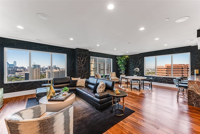 living room with hardwood / wood-style floors