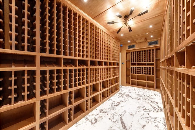 wine cellar featuring wooden ceiling