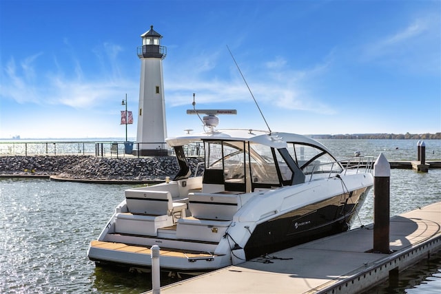 view of dock with a water view