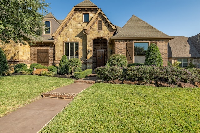 tudor home featuring a front yard