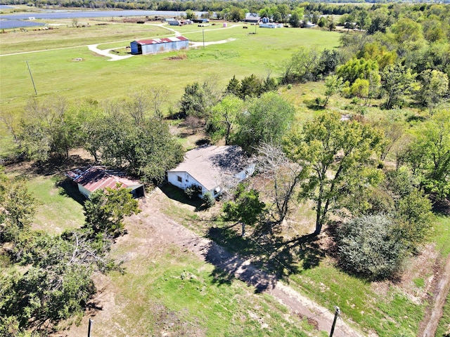 bird's eye view with a water view and a rural view