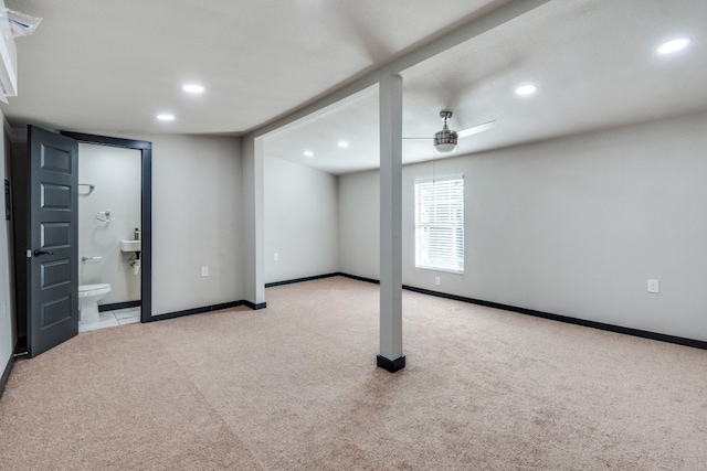 interior space featuring light colored carpet