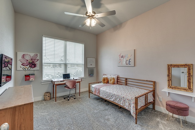 bedroom with carpet and ceiling fan