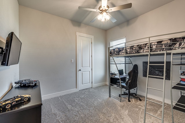 office area featuring ceiling fan and carpet flooring