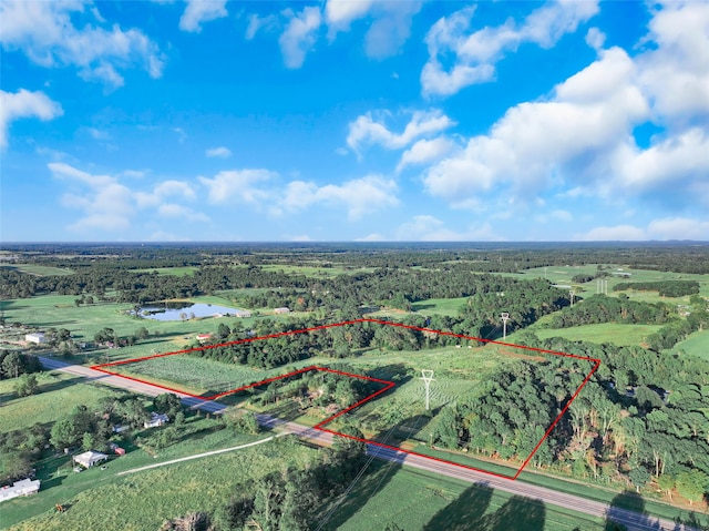 birds eye view of property featuring a rural view