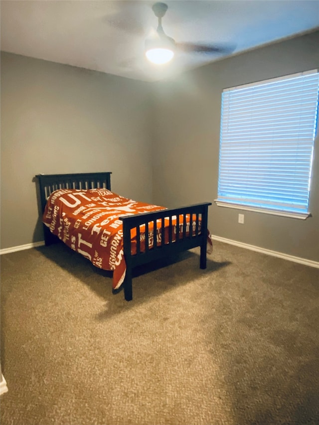 bedroom featuring carpet flooring and ceiling fan