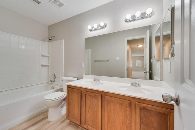 1200 Scenic Hills Dr, Mckinney, TX 75071 - bathroom featuring visible vents, a sink, toilet, bathtub / shower combination, and double vanity