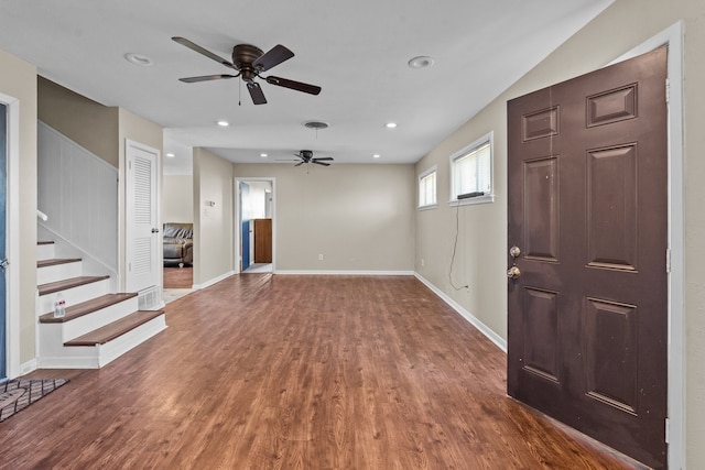 interior space featuring ceiling fan and hardwood / wood-style flooring