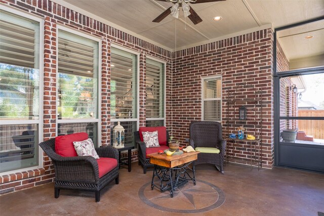 view of patio featuring ceiling fan