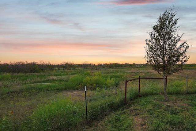 yard at dusk with a rural view