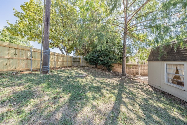 view of yard with a storage shed