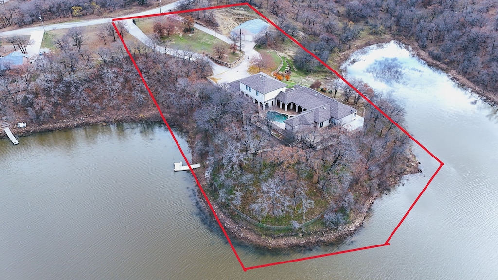 123 Hogan Pl, Runaway Bay, TX 76426 - drone / aerial view featuring a water view
