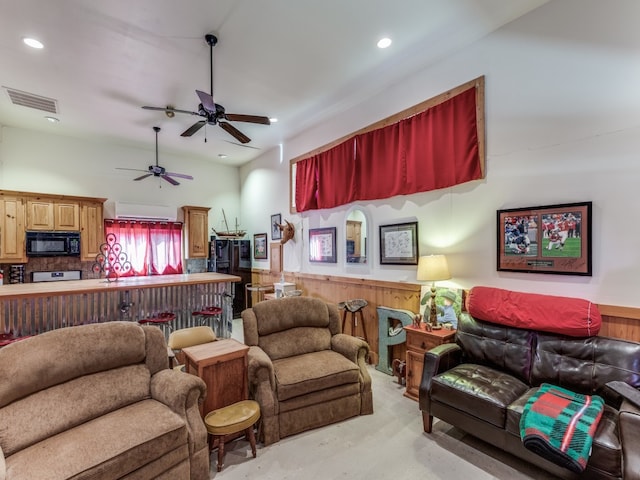 living room with ceiling fan