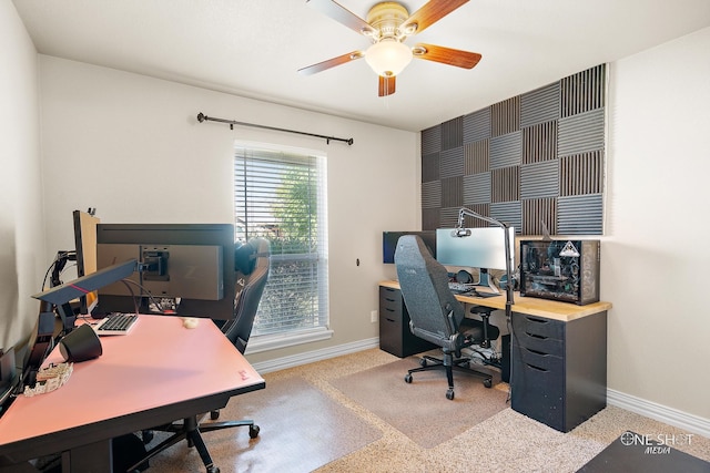 office area with ceiling fan