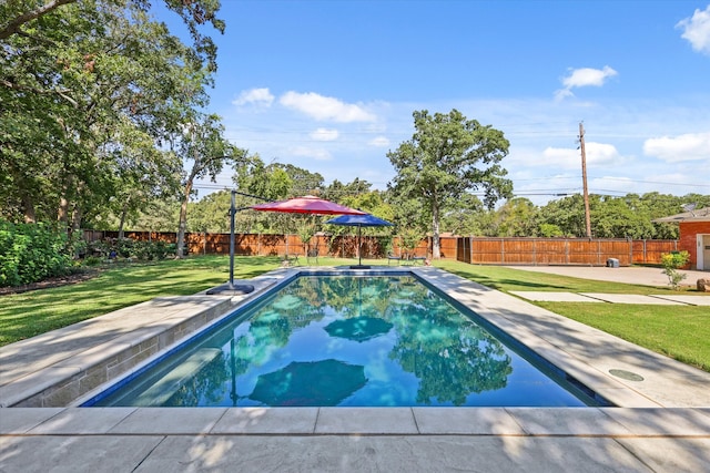 view of pool with a yard