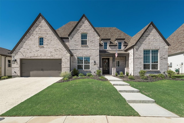 view of front facade with a garage and a front lawn