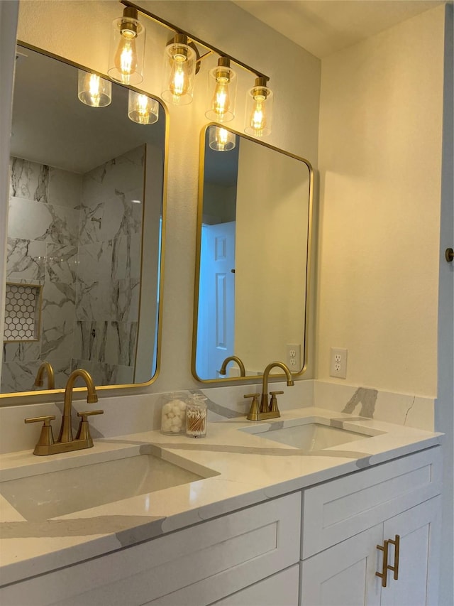 214 E 15th Ave, Corsicana, TX 75110 - bathroom featuring double vanity and a marble finish shower