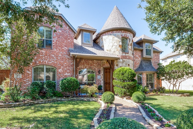 view of front of property featuring a front lawn