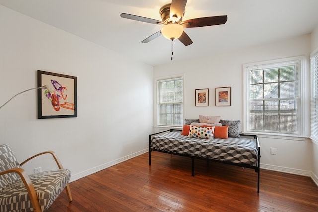 interior space featuring hardwood / wood-style floors and ceiling fan