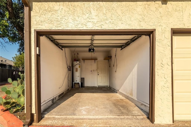 garage featuring water heater