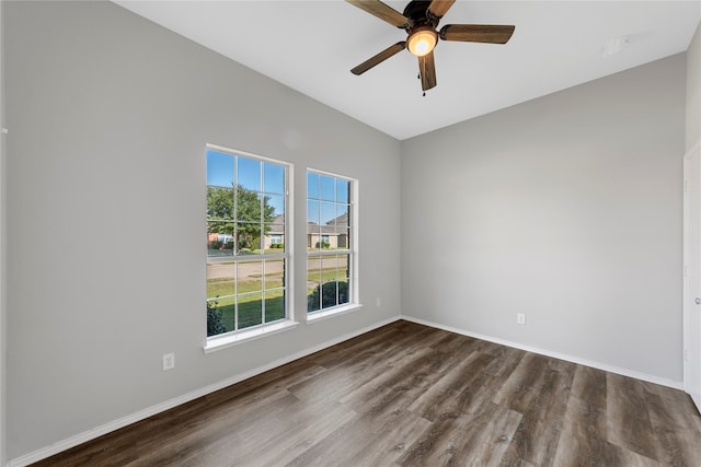 unfurnished room with hardwood / wood-style flooring and ceiling fan