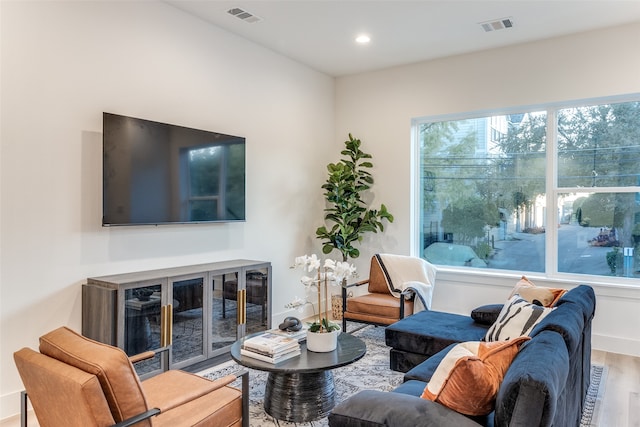 living room with hardwood / wood-style flooring