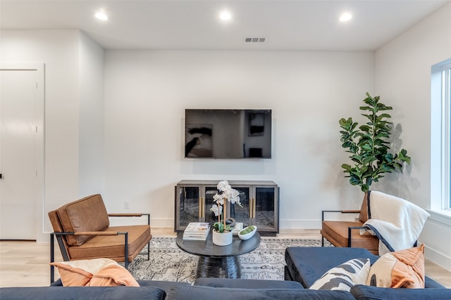 living room featuring light wood-type flooring