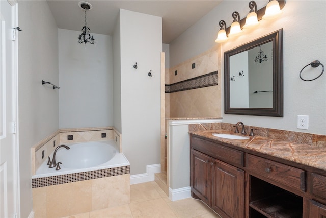 bathroom with vanity, tile patterned flooring, and separate shower and tub